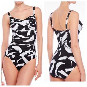 Magicsuit by Miraclesuit One Piece Bathing Suit Swimsuit Black White Printed 14